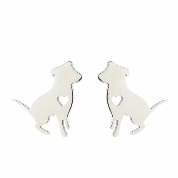 Dog Pitbull and Heart Stainless Steel Stud Earrings #812 (Color: black) - Picture 6 of 10